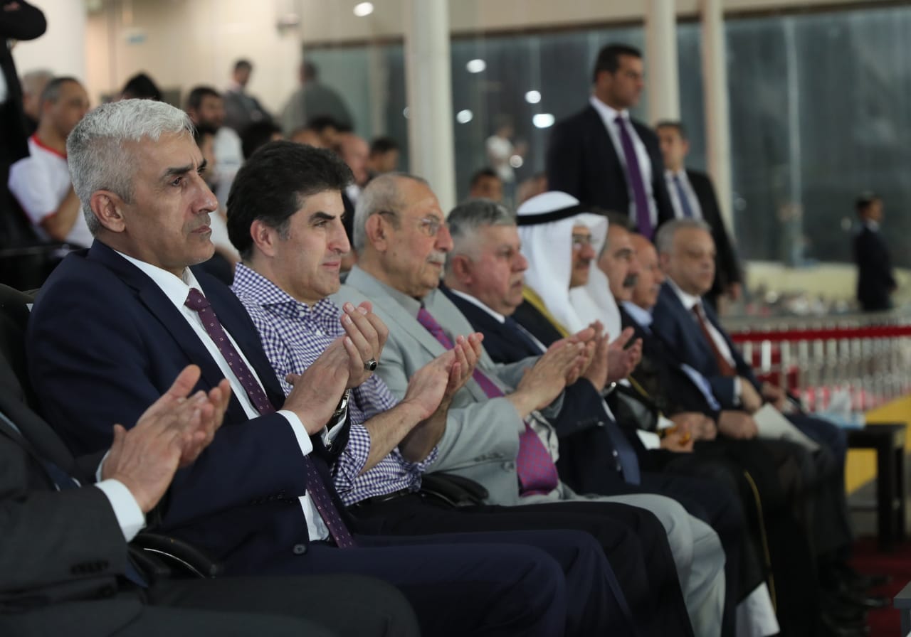 President of the Kurdistan Region Nechirvan Barzani duirng the football match between Kuwait and Saudi Arabia in Erbil, Aug. 4, 2019. (Photo: Kurdistan Region Presidency)